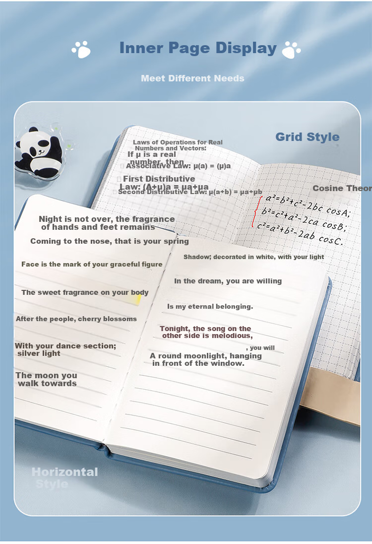 Ujia Panda Mini Notebook A6 Portable Diary Creative Thickened Cute Cartoon Stationery Pocket Book Customizable for Businesses, Horizontal Lines Gray-Blue 10