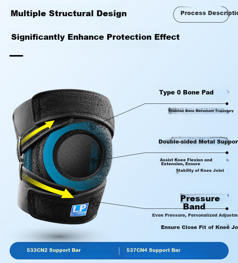 LP 537CN Strong Protection Professional Sports Knee Pads with Four Springs, Support for Hiking, Climbing Stairs, Trekking, Deep Squats, Protective Gear, Plus Size 5