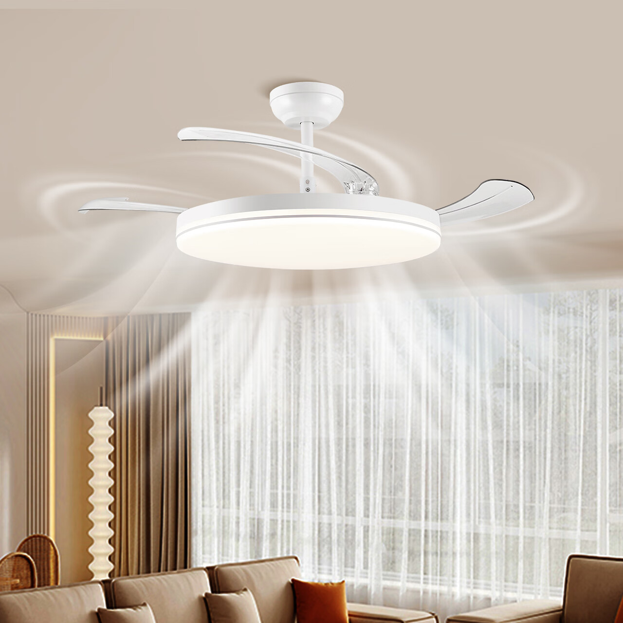 NVC 48-inch 100W Ceiling Fan Light with Full Spectrum, Level 1 Energy Efficiency, Three-Proof Integration, for Dining Room, Bedroom, Living Room, Installation Included