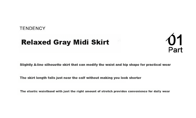 Dme [Relaxed Gray Midi Skirt] Spring And Autumn Wear, Draping, Simple, Loose-Fitting, Elastic Waist, Everyday Layered Midi Skirt 5