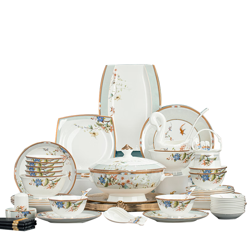 Mornenjoy Porcelain Dinnerware Set, Jingdezhen Bowls And Plates, Luxurious High-End Tableware, Chopsticks, Bowls And Dishes, Housewarming Gift