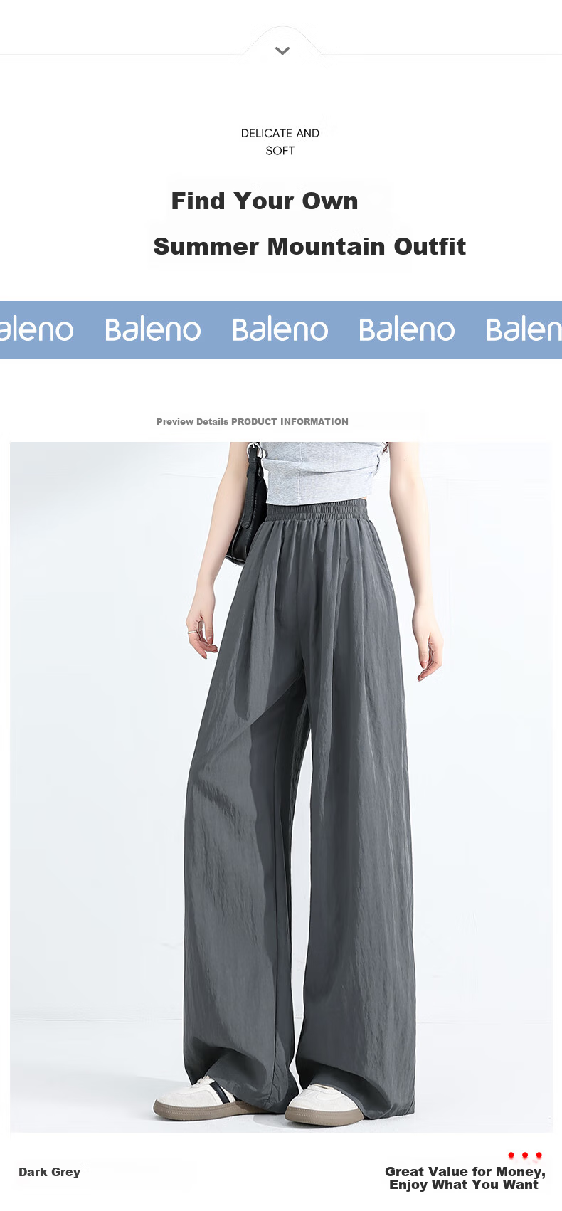 Baleno Ice Silk Cooling Wide-Leg Pants for Women, Summer Lightweight High-Waist Large Pocket Casual Style Versatile Commuter Draping Long Trousers 10