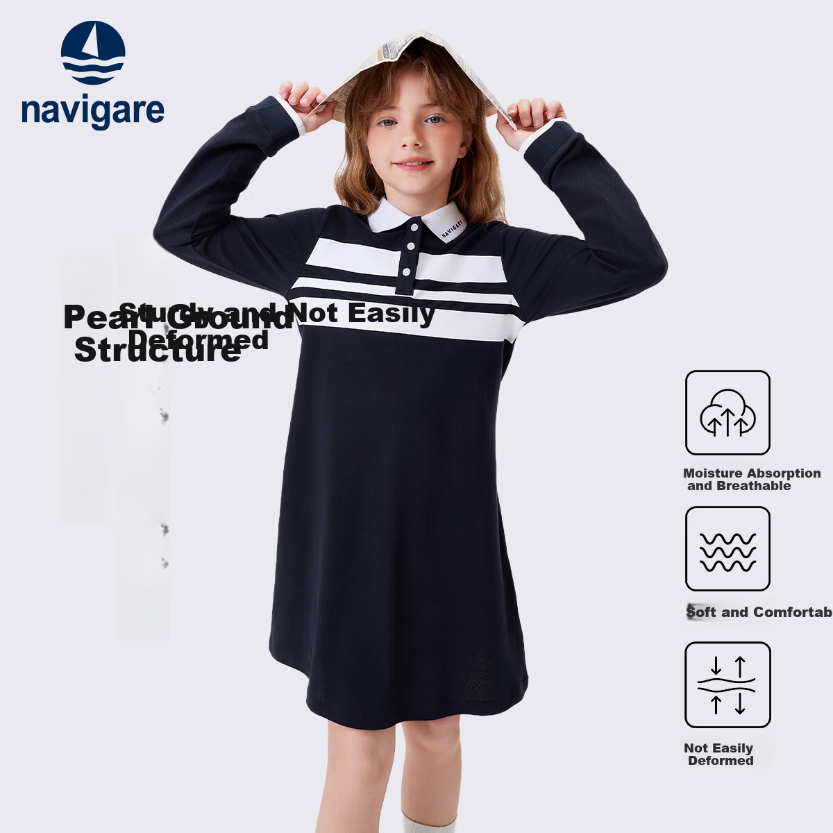 Navigare Girls' Dress, Children's Skirt, Student Long Dress, Classic Versatile Comfortable Ballfield Elite Deep Blue 120