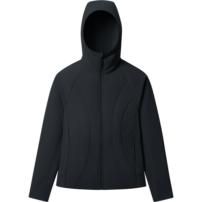 Beneunder Women's Fleece Cotton Mid-Warm Stretch Hooded Outdoor Sports Jacket Autumn Winter CL231 Dusk Black L