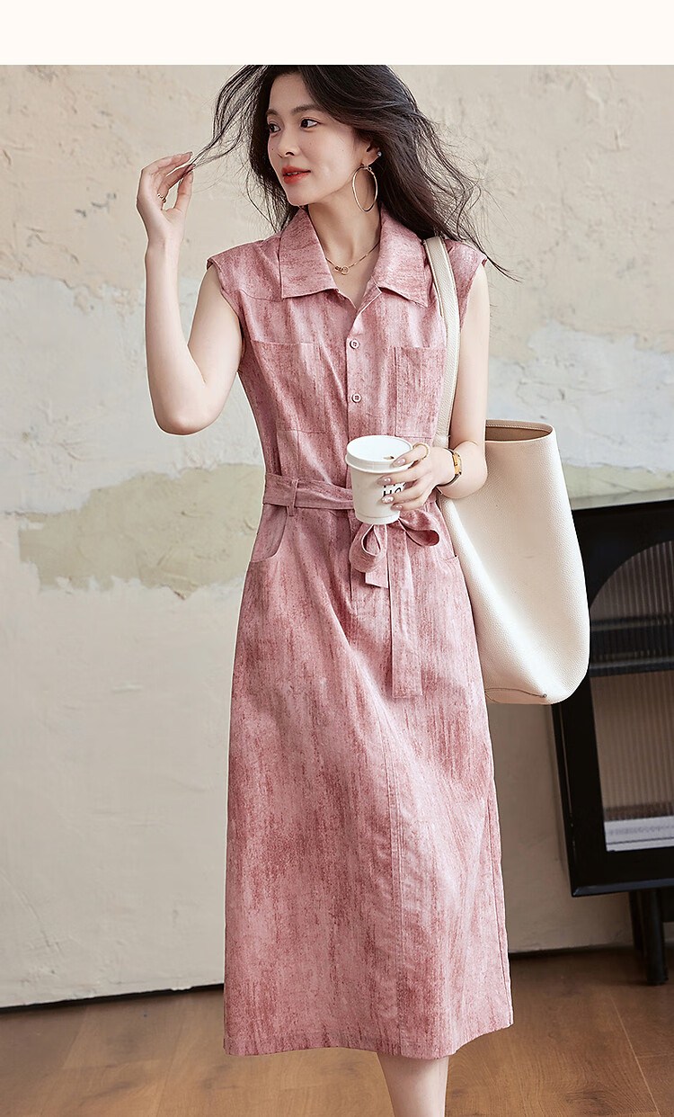 Dme [Zhi Gan Gongzhuang] Summer Faux Bamboo Joint Linen Two-Tone Gradient Lapel Straight-Fit Slimming Women's Dress 13