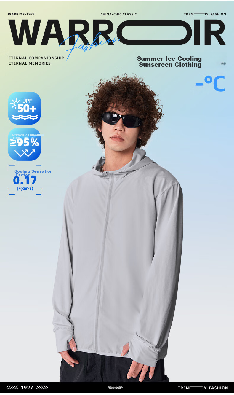 Warrior Ice Silk Sun Protection Jacket for Men, Summer UV Protection, Moisture-Wicking Quick-Dry Skin Coat, Hooded Cool Casual Fishing Wear for Men A 1