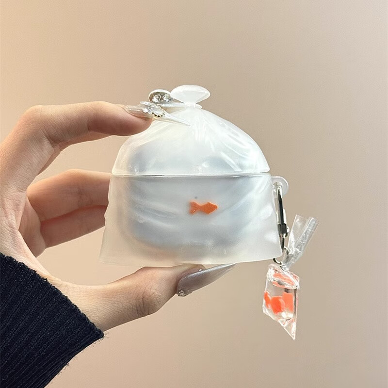 Beiyipin Fun White Transparent Garbage Bags with Goldfish Pendant, Suitable for Airpods 3, Creative Cute Airpods Pro 2, Apple Huawei Wireless Bluetooth Earphone Case, Silicone Protective Cover