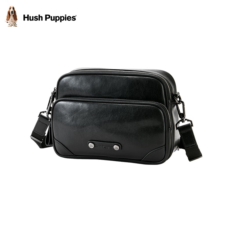 Hush Puppies Men's Vegetable Tanned Leather Crossbody Bag, Business Casual Shoulder Bag, Birthday Gift for Boyfriend, Black