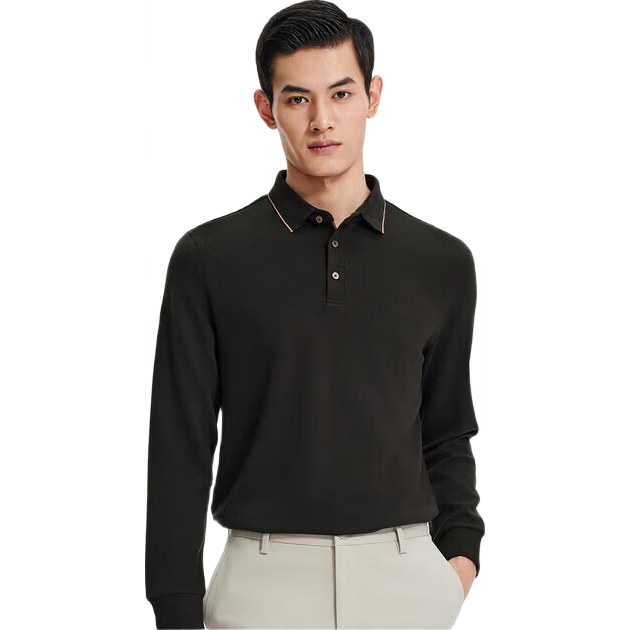 Goldlion [Contains Wool] Autumn And Winter Men's Simple Texture Business Casual Polo Shirt, Dark Brown-97, XX