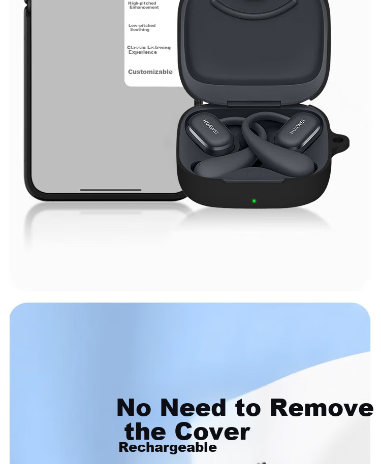 Aolang Suitable for Huawei FreeArc Earphones, HUAWEIFreeArc Ear Hook, Silicone Full-Coverage Shockproof Anti-Scratch Charging Case Protective Soft Shell, Starry Black + Wrist Strap 10