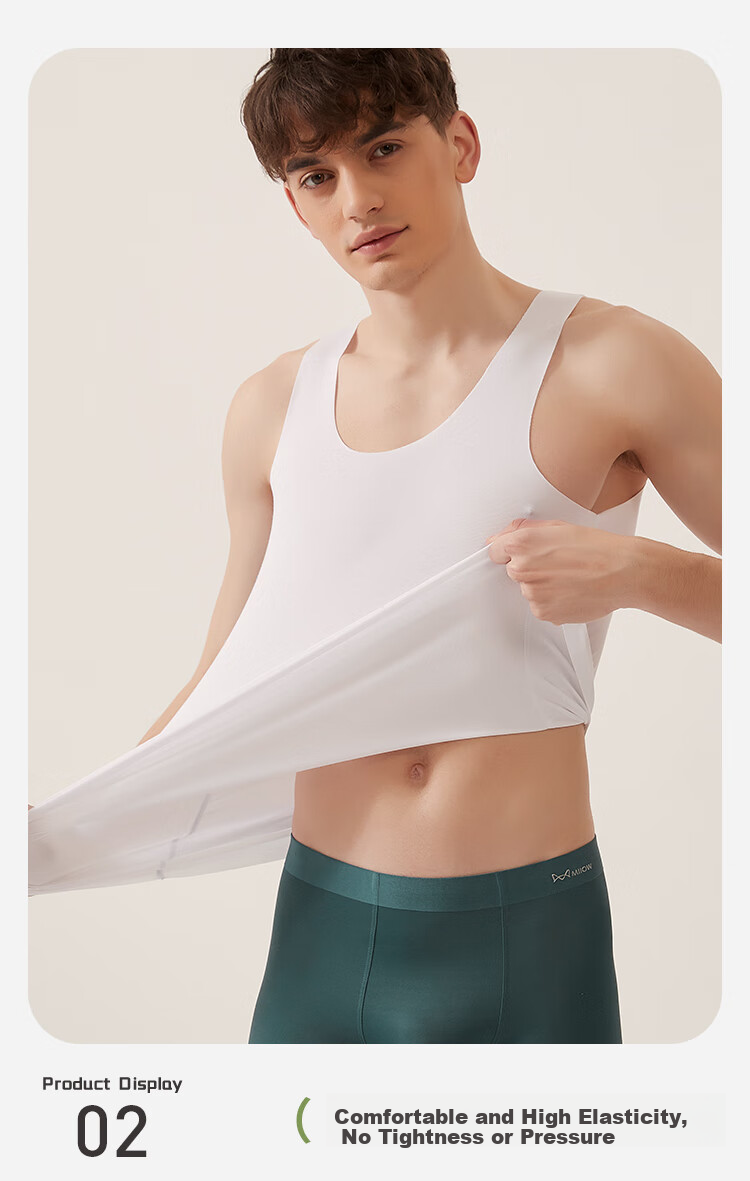 MiiOW 80S Modal Men's Tank Top, Spring And Autumn Ice Silk Seamless Sports Undershirt, Sleeveless Inner Layer, Pure White, 2XL 4
