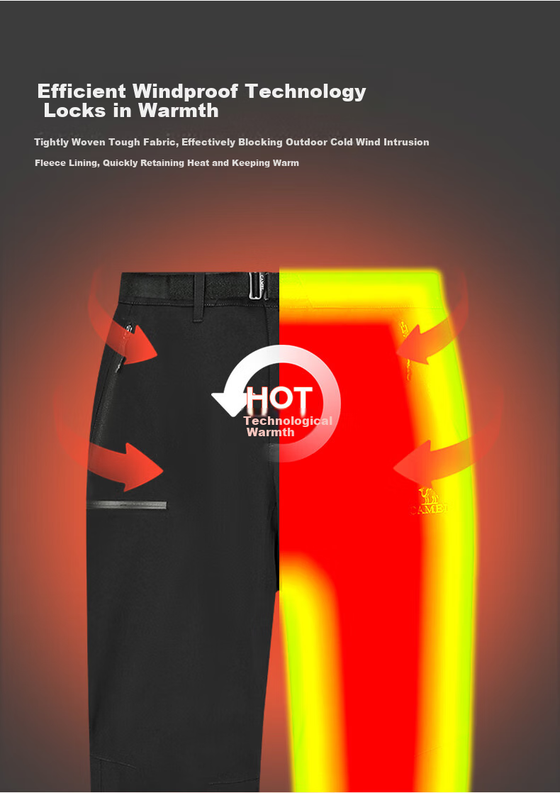 CAMEL Men's Casual Pants, Autumn And Winter Outdoor Windproof Waterproof Straight-Leg Warm Sports Trousers, Black AA32263656 1