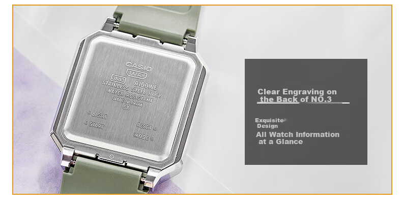 CASIO Watch, Unisex Digital Display Classic Square Electronic Couple Watch, A100WE-7B 8
