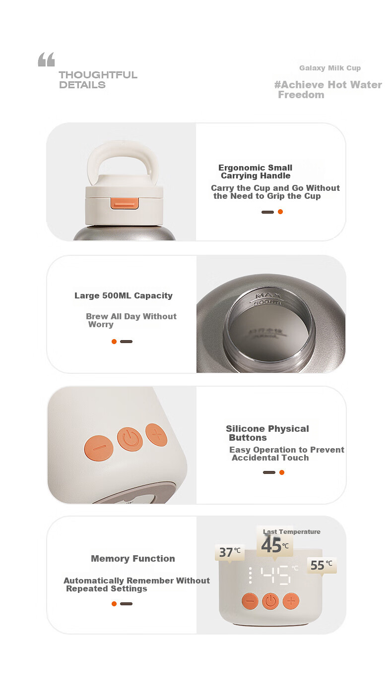 Xiaoyaxiang Portable Constant Temperature Kettle, Baby Travel Milk Preparation Hot Water Kettle, Children's Constant Temperature Cup, Thermos Cup, 500ml 24