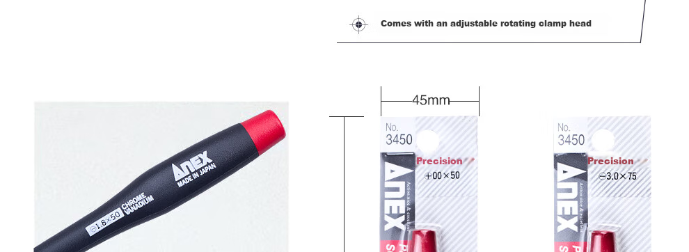 ANEX Precision Screwdriver No.3450 Flathead Screwdriver Model Screwdriver 2.5X75mm Flathead 8