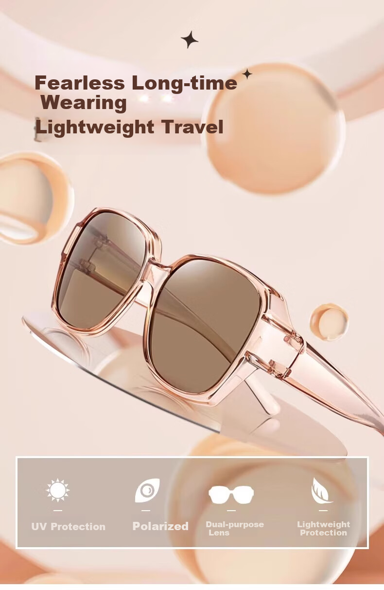 Kaponi Sunglasses Clip-On for Women, Polarized UV Protection, Anti-Glare, Large Frame, Slimming Effect, Clip-On Driving Glasses 1