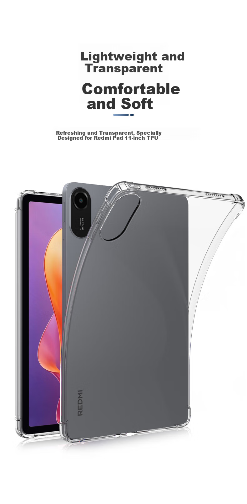 BIAZE Compatible with 2025 Redmi Pad 2 Protective Case, Redmi Tablet 11-Inch Cover, TPU Slim Shockproof Transparent Soft Shell with Four Corners, PB589-Transparent White 1