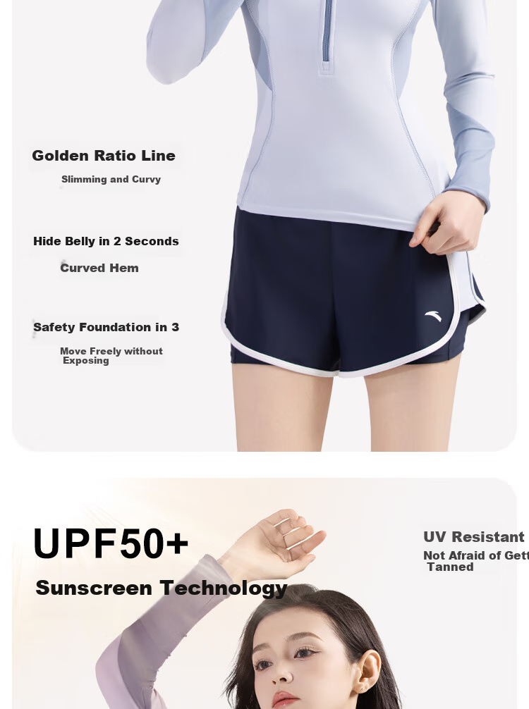 ANTA Slim Waist Swimsuit for Women, New Two-Piece Conservative Long-Sleeve Swimwear, Plus Size Hot Spring Swimwear for Curvy Girls, Sky Blue XL 3