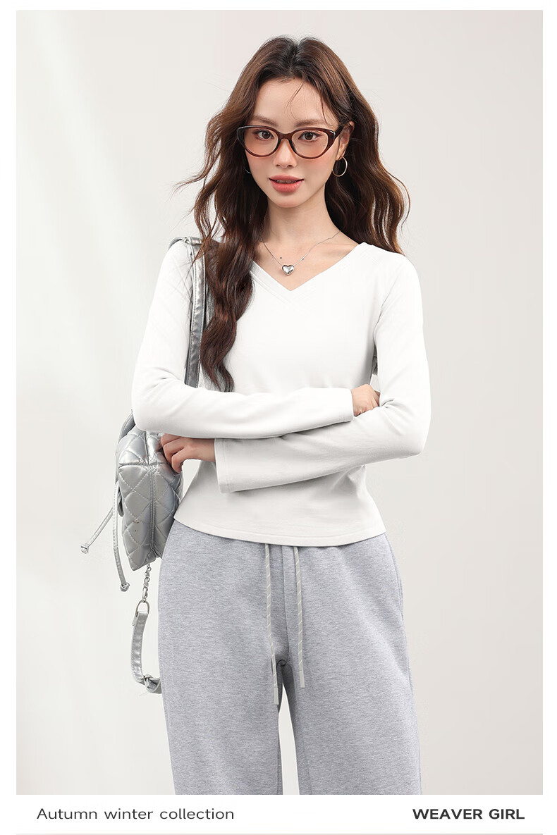 MJ STYLE V-Neck Ruched Brushed Fleece Long Sleeve Slim Fit Thermal Top for Women Autumn Winter 2026 New Trendy Chic 3