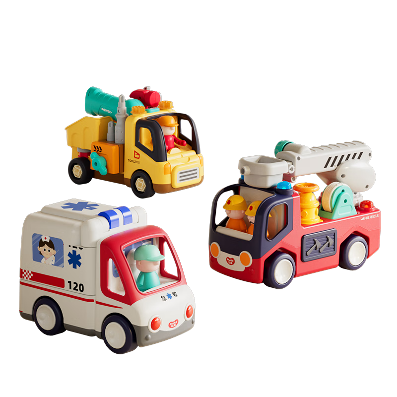 Hui Le Toys Children's Toy Car Tool Truck Engineering Vehicle Ambulance Fire Truck Baby Toys for 1-3 Years Old Children's Day Gift