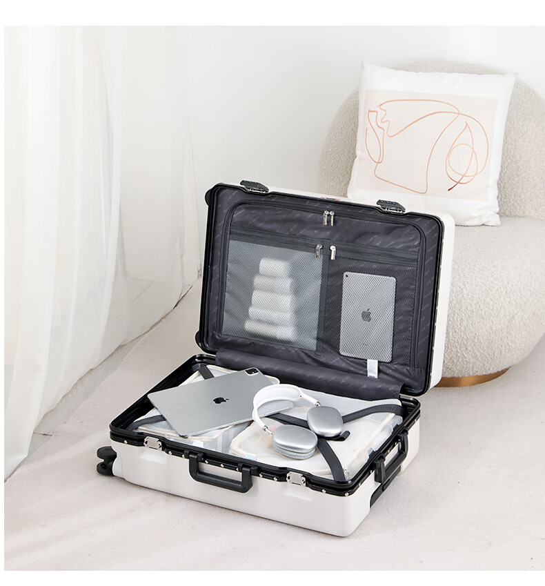 Reebok Aluminum Frame PC Luggage Suitcase, Multi-Functional Carry-On Travel Case, Password Lock Suitcase, English Gray-Brown, 20 Inches 9