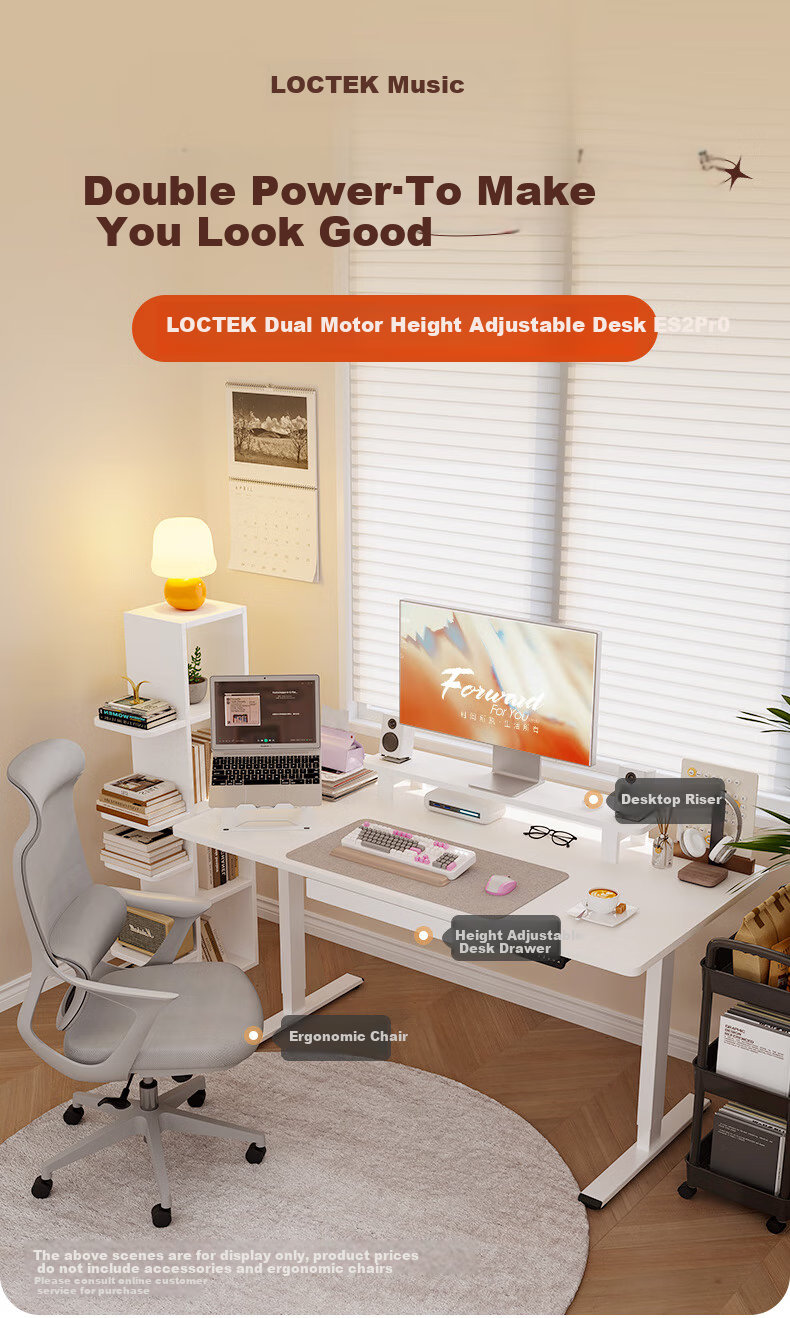 Loctek Electric Height Adjustable Desk Computer Stand for Standing Work, Home Office Desk ES2Pro/1.4m Elegant White 1