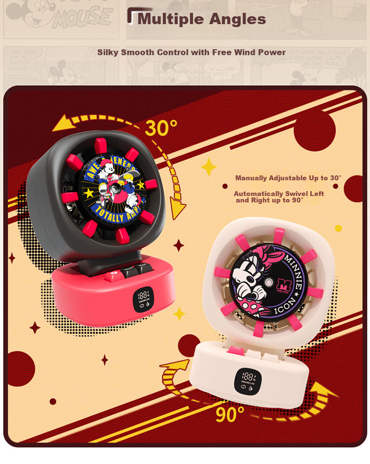 Big Ear Fox Disney Desktop Mini Fan Mist Cooling Small Air Conditioner Bladeless Oscillating USB Rechargeable Student Dormitory Desk Small Electric Fan Long Battery Life Strawberry Bear 5