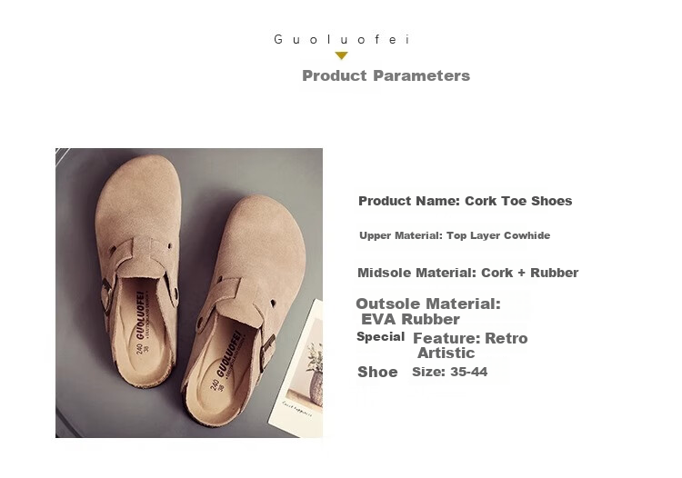 GUOLUOFEI Cork Shoes Birkenstock-Style Shoes Couple Fashion All-Season Men's And Women's Slippers Outdoor Wear Cowhide Closed-Toe Shoes Coffee Color Size 38 2