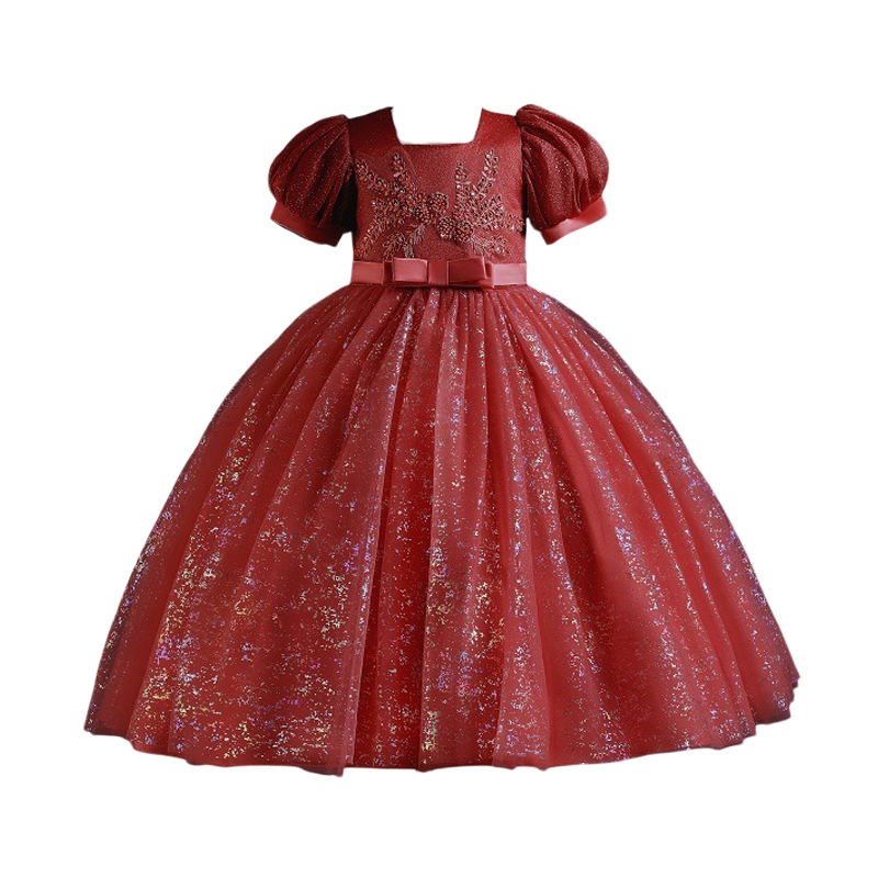 LUOBOBEIBEI 2026 Girls' Blue Long Dress, Children's Princess Dress for Weddings And Performances, Red, Size 150