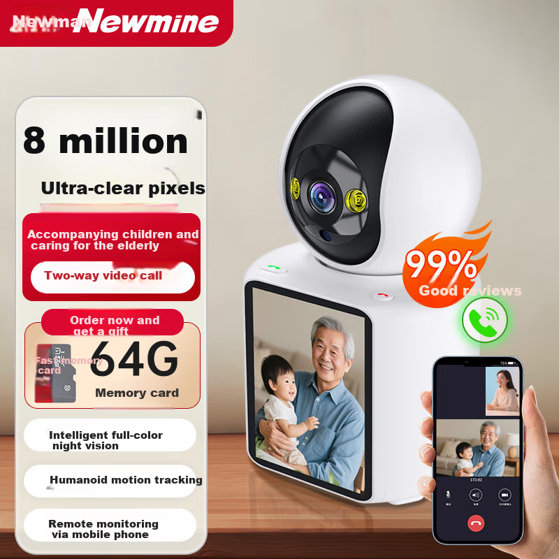 Newmine Wireless AI Camera for Home Indoor Use, High-Definition 8MP Dual-Way Video Call with Mobile Remote Monitoring, 360-Degree Coverage, Night Vision, Panoramic View, And Voice Control