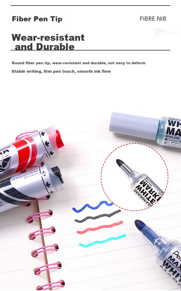 Pentel Whiteboard Marker, 2mm Direct Liquid Thick Round Tip, Erasable Marker, Imported, MWL5M, Black (Pack of 5) 3