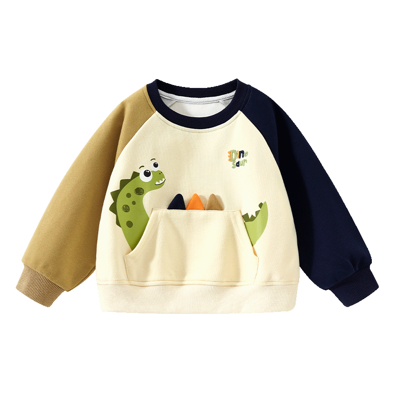 Badibadi Autumn Winter Baby Boys Sweatshirt American Vintage Casual Comfortable Versatile Jacket Dinosaur Pocket 120
