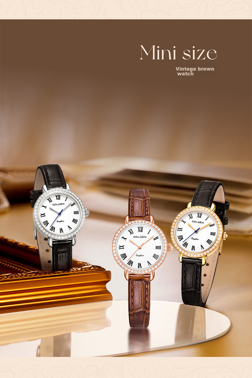 GOLGEN Women's Watch, Little Swan Series, Ladies Leather Strap Vintage Quartz Watch, Birthday Gift for Girlfriend, 19036 3