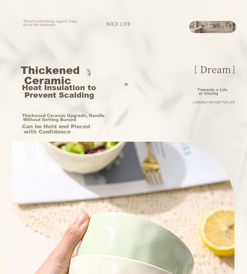 CERAMICS Cream-Colored Ceramic Noodle Bowls, Large Soup Bowls for Home Use, High-Quality Noodle Bowls, Instant Noodle Bowls, 6 Inches, Set of 2 8