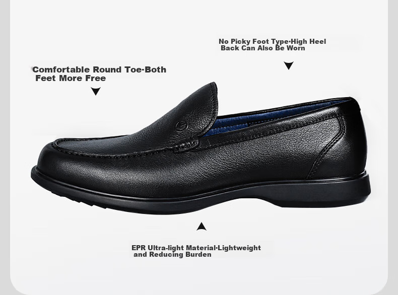 Goldlion Men's First Layer Cowhide Massage Sole Slip-On Leather Shoes Black-99R1 Size 40 5