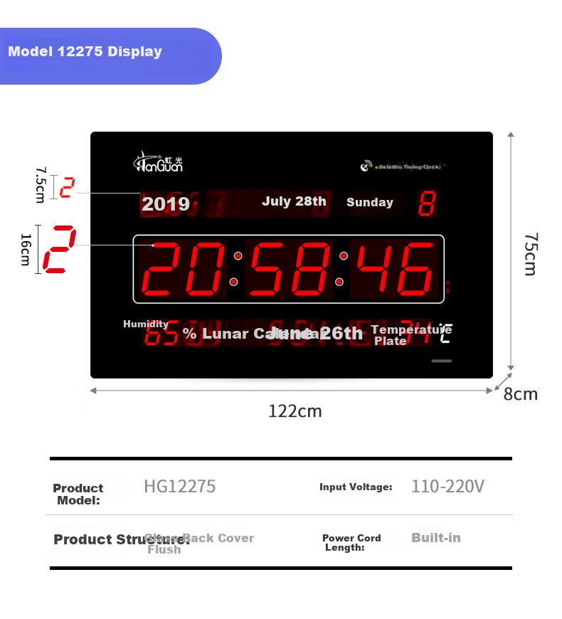 HoTai LED Digital Perpetual Calendar Clock for Living Room And Office, Simple Wall-Mounted Clock, 60x101cm Digital Display - 4G 9