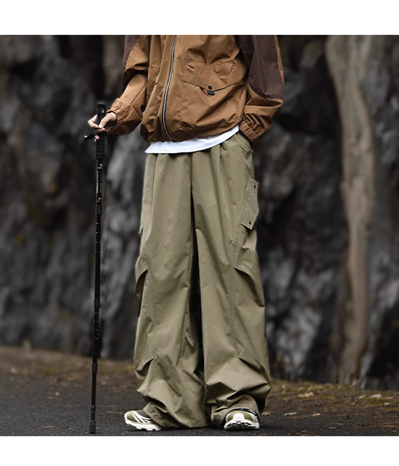 Dingfengbaoluo American-Style Outdoor Paratrooper Cargo Pants for Men, Loose-Fitting Casual Wrinkle Design Long Trousers for Summer, XP01 Beige 2XL 18