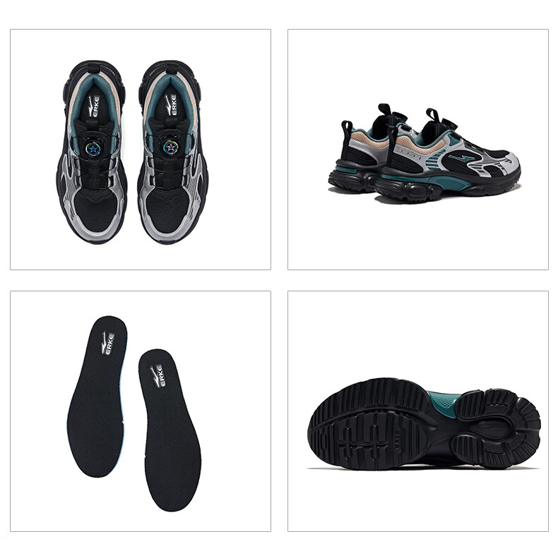ERKE Kids Boys Girls Running Shoes Children Dial Buckle Cushioning Sports Shoes Black/Crystal White Size 38 21