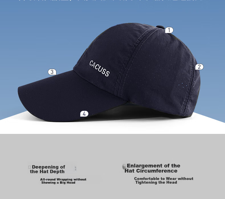 CACUSS Men's Baseball Cap Summer Outdoor Sunshade Breathable Mountaineering Duckbill Sports Cap Navy Blue L 5