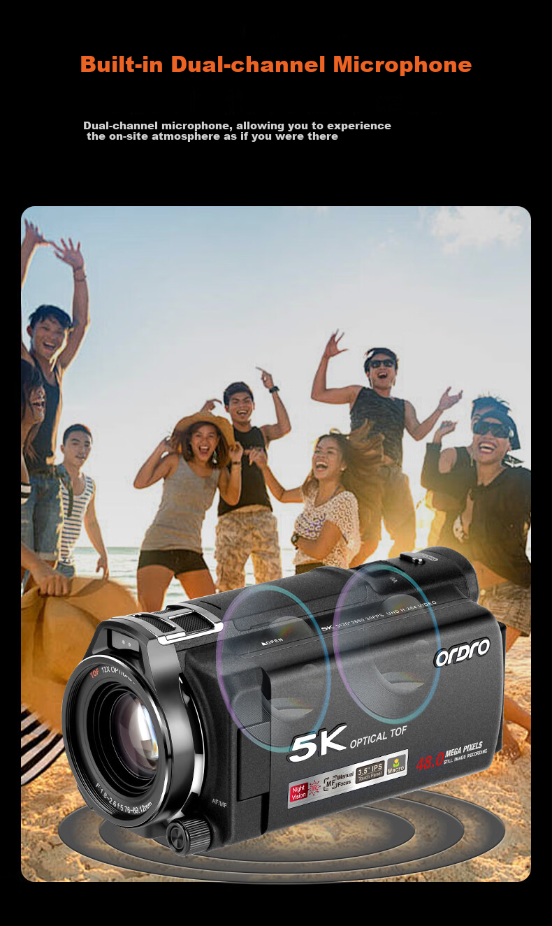 ORDRO XV80 Camera, 5K Ultra-High Professional Live Streaming And Recording Device, 12x Optical Zoom, Conference Vlog Short Video Home DV All-In Camera 14