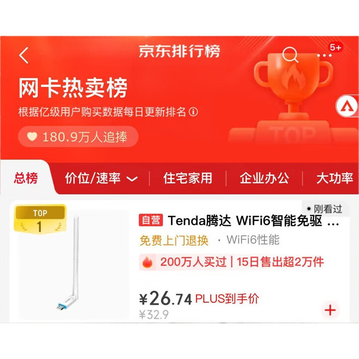 Tenda U2 V5.0 WiFi 6 USB беспроводной сетевой адаптер, 300 Мбит/с, внешний USB-адаптер Wi-Fi 6, высокопроизводительная антенна 6dBi, для настольных ПК и ноутбуков