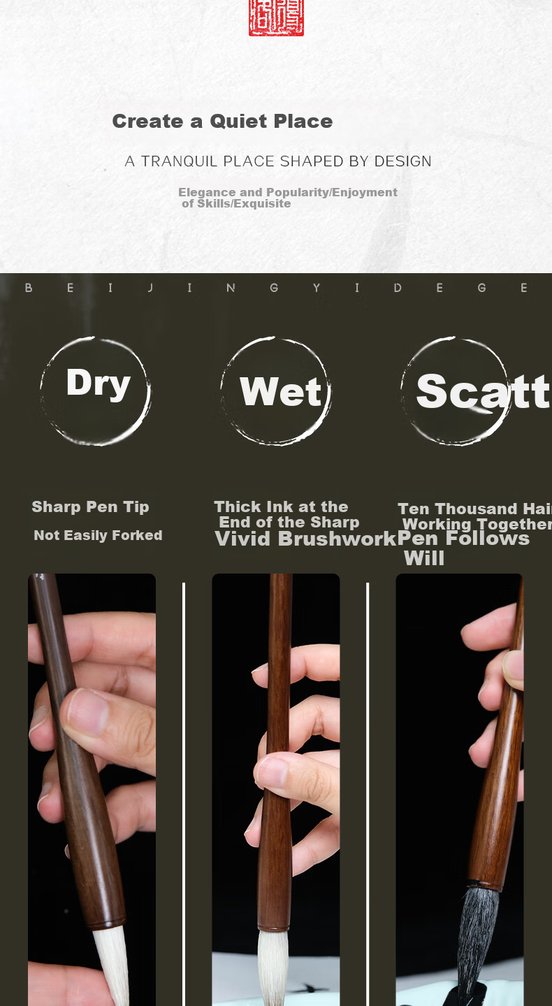 [Lowest Price Online] Yidege Mixed Hair Calligraphy Brush for Wolf And Sheep Hair, Medium to Large Regular Script, French Painting, Seal Script, Running Script, Specialized Calligraphy Brush, Four Treasures of The Study, Ink, Paper, Inkstone, One-Grade Mixed Hair Medium 2