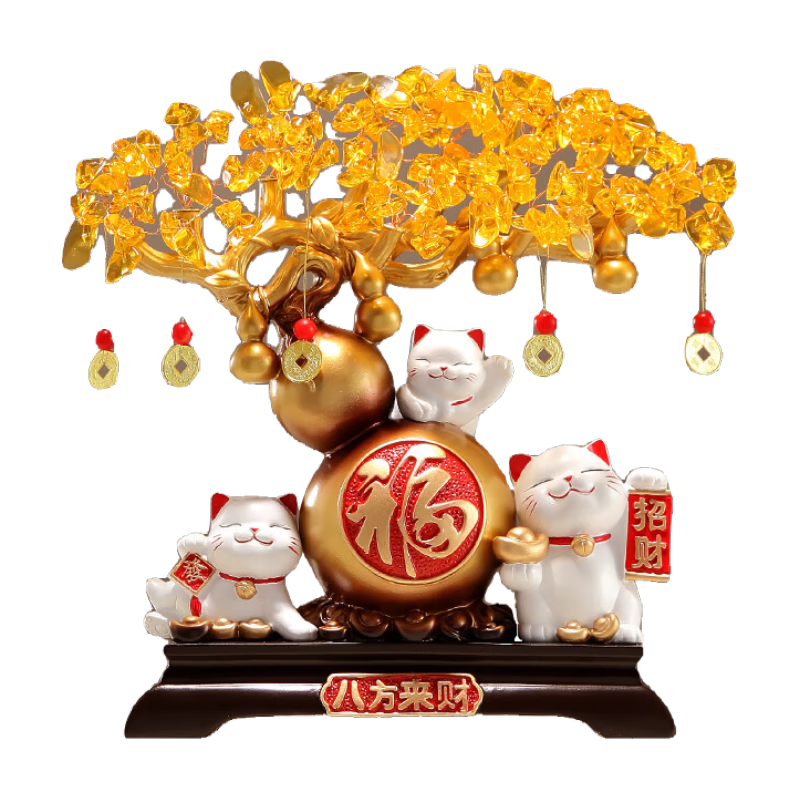 HUI XUAN LI Lucky Cat Money Tree Ornament Office Living Room Reception Desk Decoration Gift for Friends Store Company Housewarming Opening Present