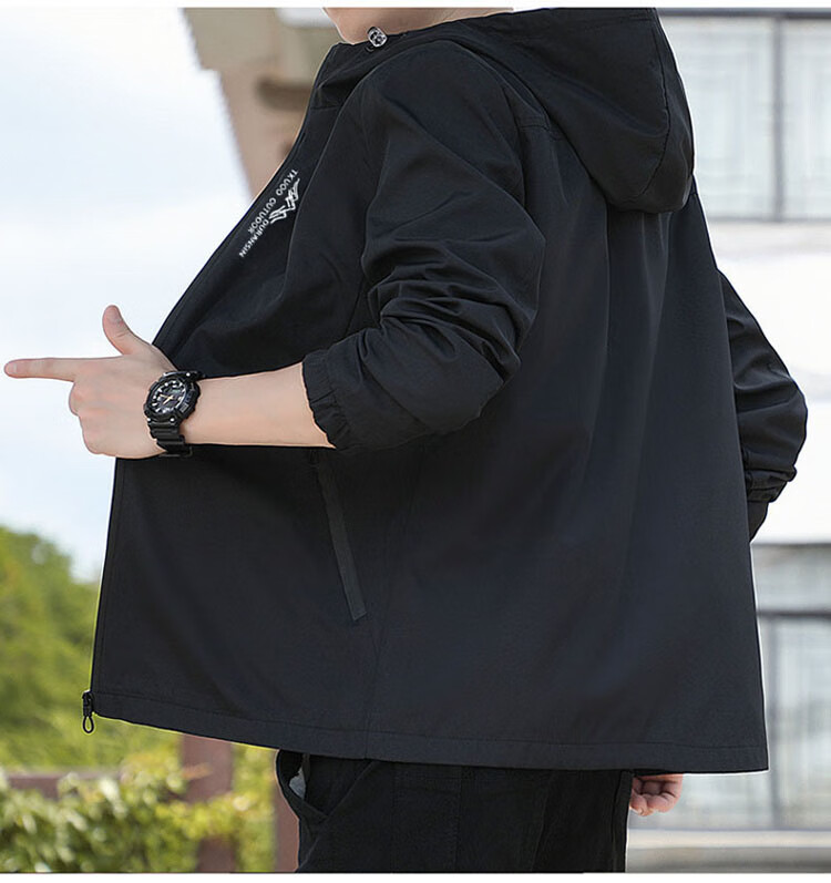 TUCANO Men's Jacket, Spring And Autumn Casual Workwear Hooded Loose Outerwear, Black, Size M 3