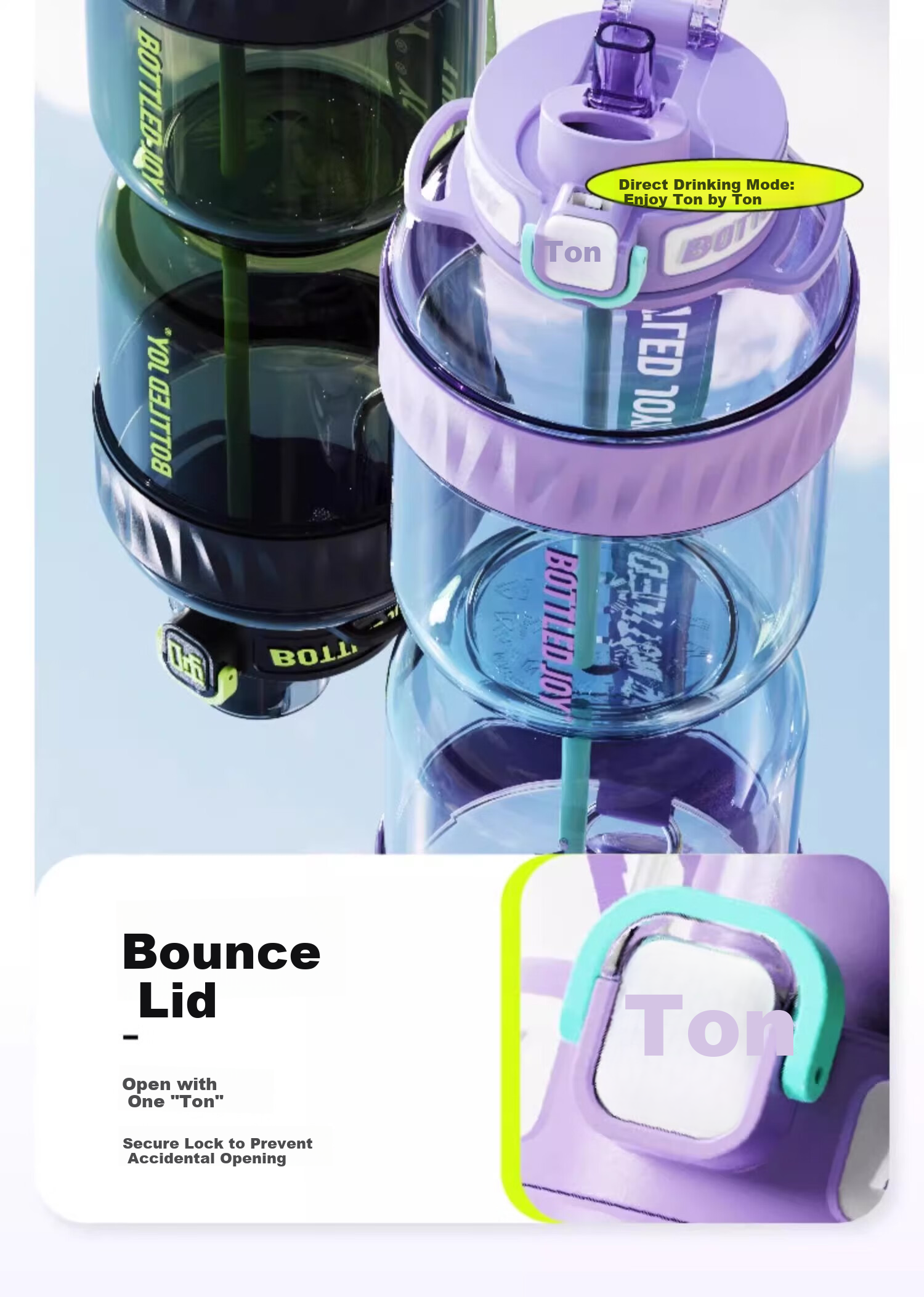 Dundun Tritan Plastic Student Sports Water Bottle Large Capacity Outdoor Portable Sports Flask for Men 9