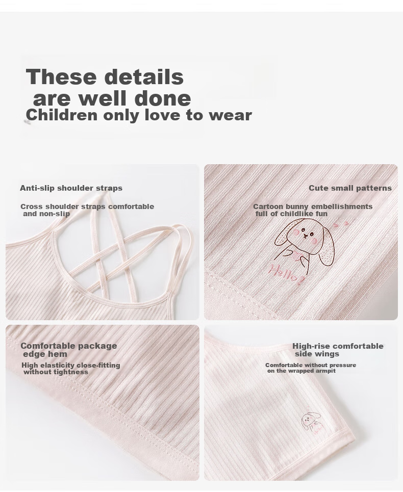 Ailier & ouluola, 2 Pieces Girls' Underwear, for Ages 9-12, Puberty, Elementary School Students, First Stage, Older Girls, Small Vest Bra, White And Pink, XL 9