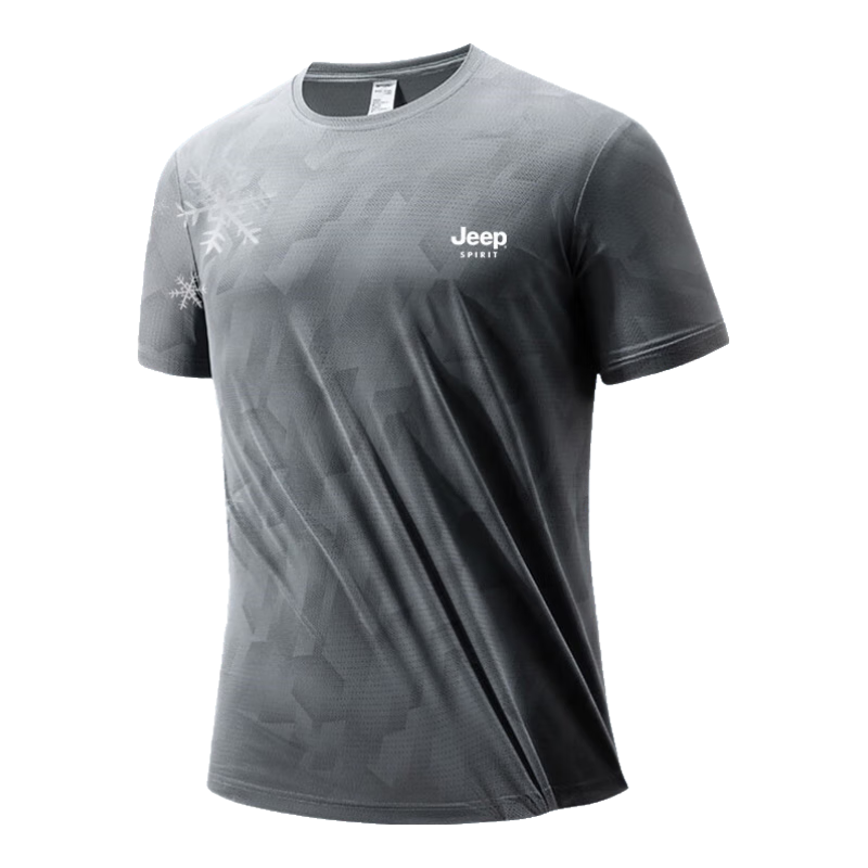 JEEP Men's Summer Short Sleeve Ultra-Thin Ice Cooling Breathable Textured T-Shirt Casual Quick-Dry Sports Top Glacier Gray 5XL