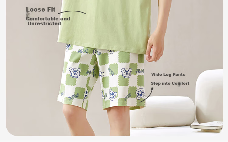 MiiOW [Anti-Mite Antibacterial Pure Cotton] Men's Pajamas, Stylish Pullover T-Shirt Loungewear Set, Green, XL 2