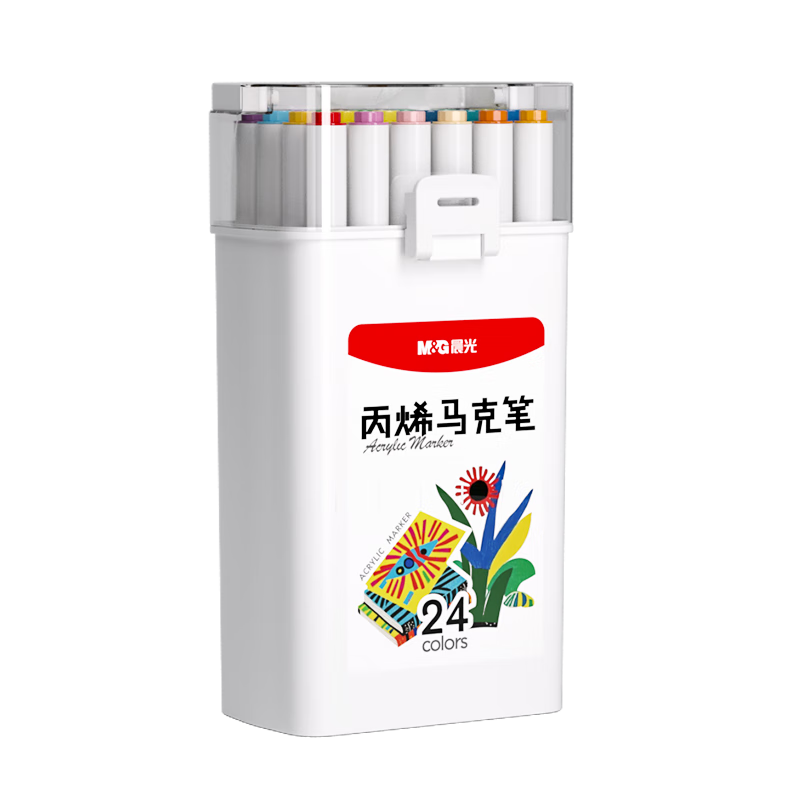 M&G 24-Color Children's Student Round Barrel Acrylic Markers, Bucket of Watercolor Pens, Birthday Gift, Waterproof Hand-Drawing Marker, Graffiti Art Education Graduation Gift for Boys And Girls