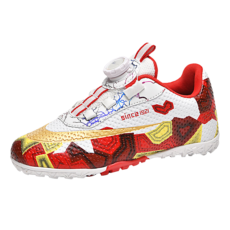 Shuangxing Kids Soccer Shoes Boys Girls Youth Students Knob New Year Match Training TF Turf Cleats White Red Size 39